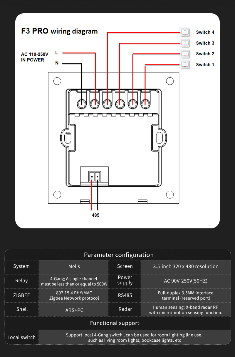 F3 Pro 3.5 Inch IPS Touch Pane - Smart Home Zigbee ulasan dan harga